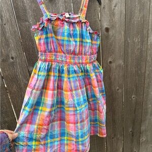 Girls 14 Cat & Jack Rainbow Plaid Sundress - Pink Blue Yellow EUC